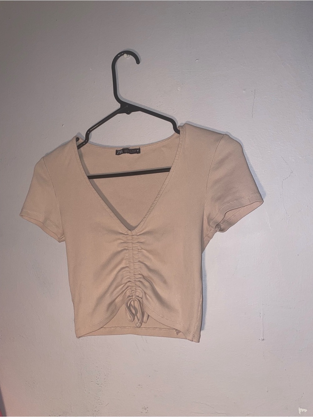 Zara Beige Ruched V-Neck Crop Top
